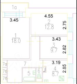 3-комн.кв., 66 м², этаж 5