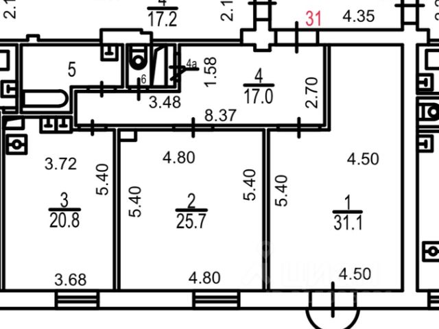 3-комн. апарт., 102 м², 4/6 этаж