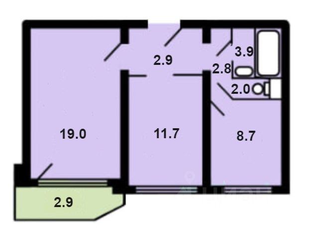 2-комн., 51 м², 11/17 этаж