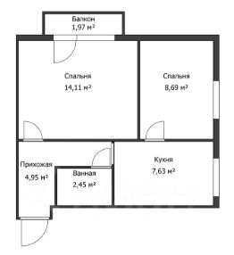 2-комн.кв., 36 м², этаж 5