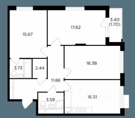 3-комн., 88,6 м², 3/27 этаж
