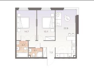 3-комн.кв., 66 м², этаж 2 3-комн.кв., 66 м², этаж 2
