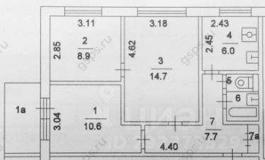 3-комн.кв., 51 м², этаж 2