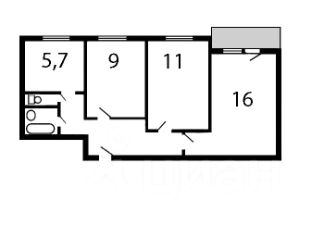 3-комн.кв., 57 м², этаж 6