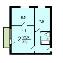 2-комн.кв., 37 м², этаж 7