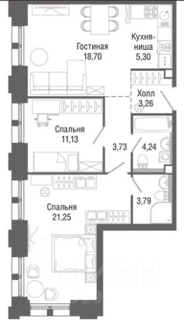 3-комн.кв., 71 м², этаж 8