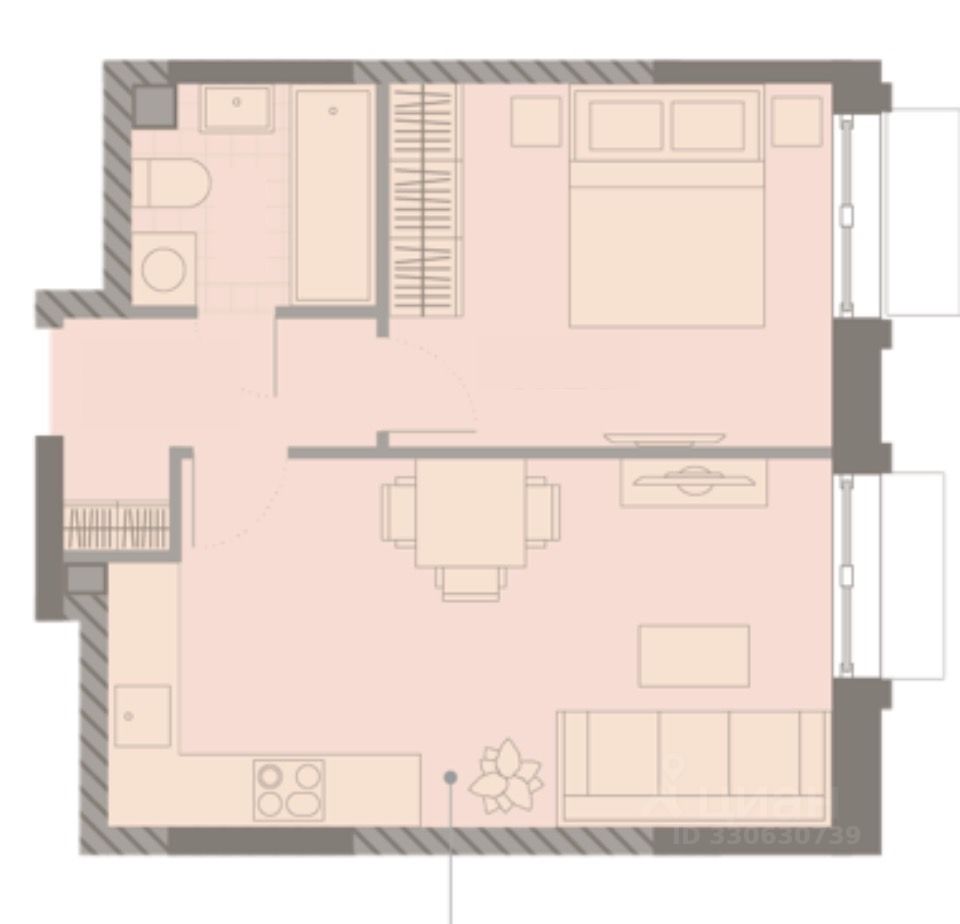 Евро2-комнатная квартира, 35,6 м² — фото 6