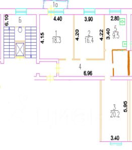 3-комн.кв., 82 м², этаж 3