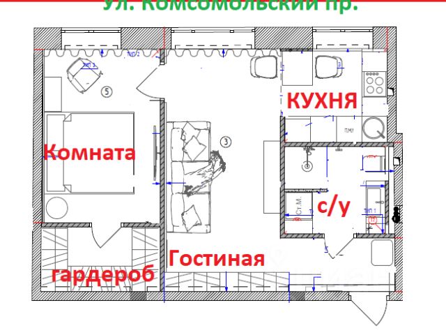 2-комн., 45 м², 2/13 этаж