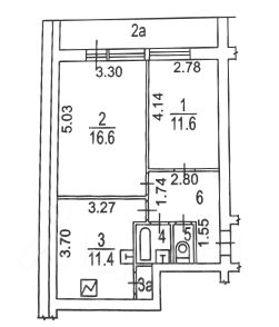 2-комн.кв., 50 м², этаж 2