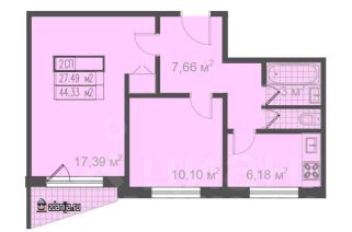 2-комн.кв., 45 м², этаж 11