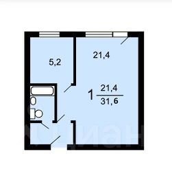 1-комн.кв., 32 м², этаж 2