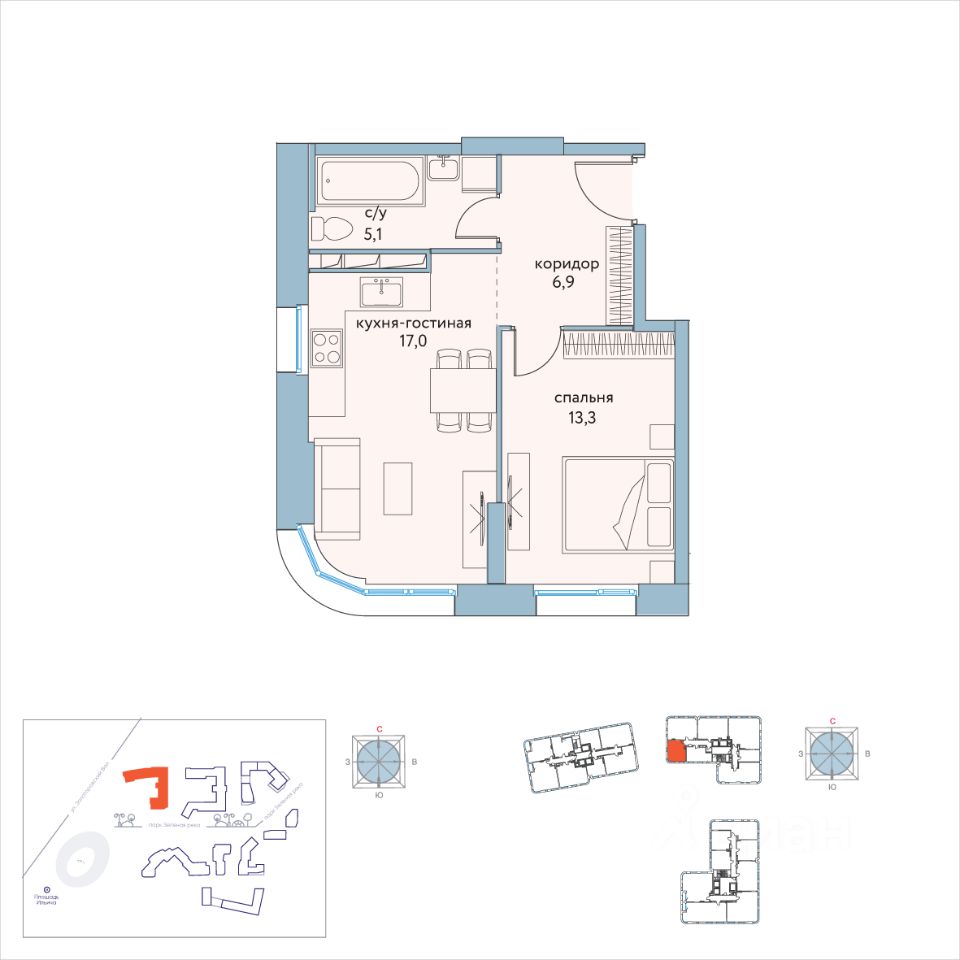 1-комнатная квартира, 43 м² — фото 4