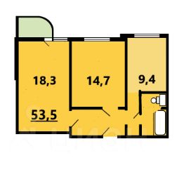 2-комн.кв., 54 м², этаж 9