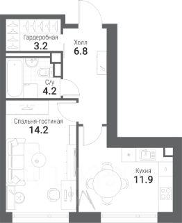 1-комн.кв., 40 м², этаж 22