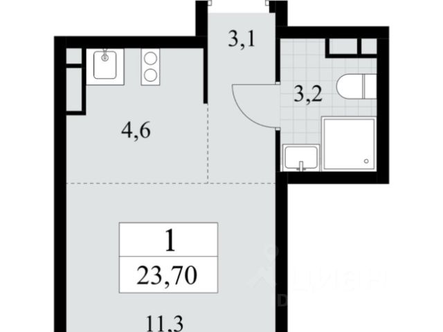 Студия, 23,7 м², 5/15 этаж