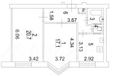 2-комн.кв., 60 м², этаж 6