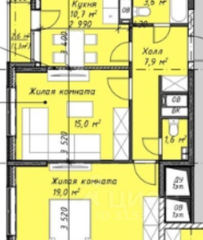 2-комн., 57 м², 20/24 этаж
