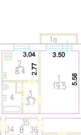 1-комн.кв., 36 м², этаж 2