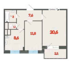 2-комн.кв., 53 м², этаж 7