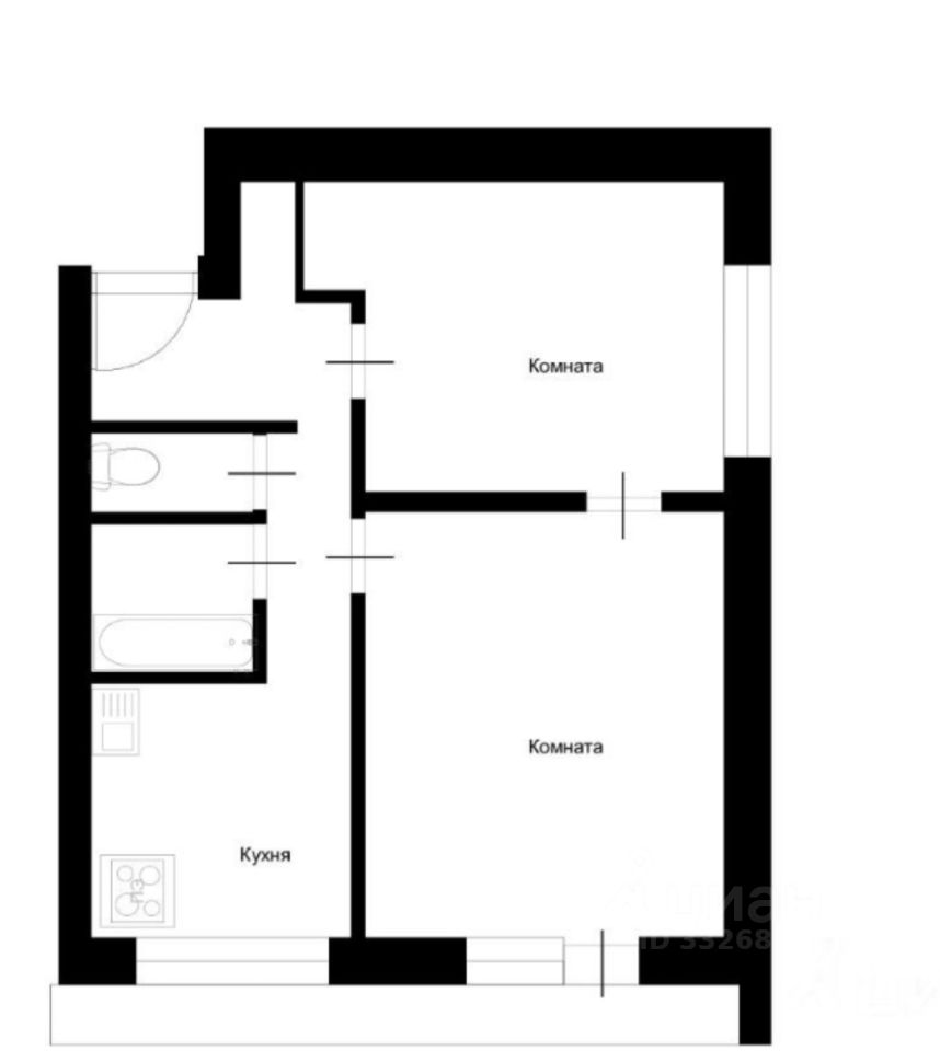2-комнатная квартира, 38 м² — фото 2