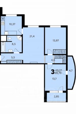 3-комн.кв., 86 м², этаж 14