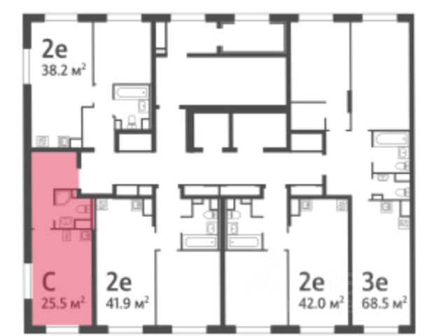 Студия, 25,6 м², 13/14 этаж