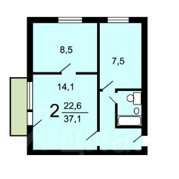 2-комн.кв., 38 м², этаж 6