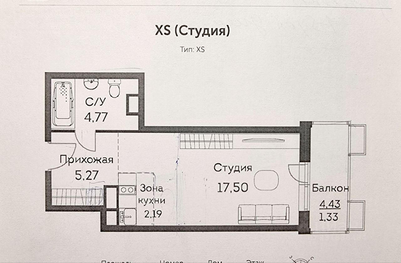 Квартира-студия, 34 м² — фото 2