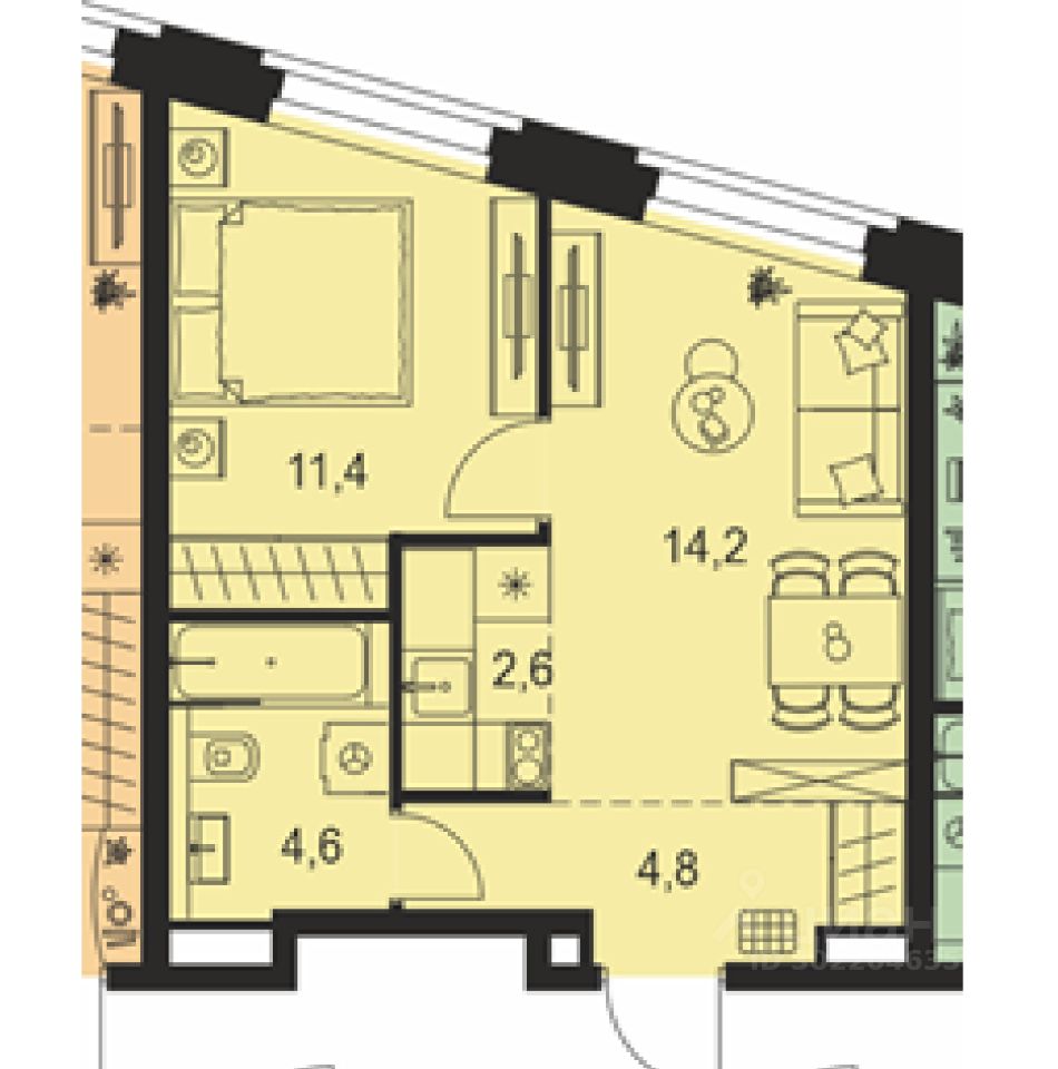 Продажа двухкомнатной квартиры 40м² Нагатинская наб., Москва, м. Нагатинская  - база ЦИАН, объявление 302204635