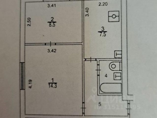 2-комн., 37,8 м², 1/9 этаж