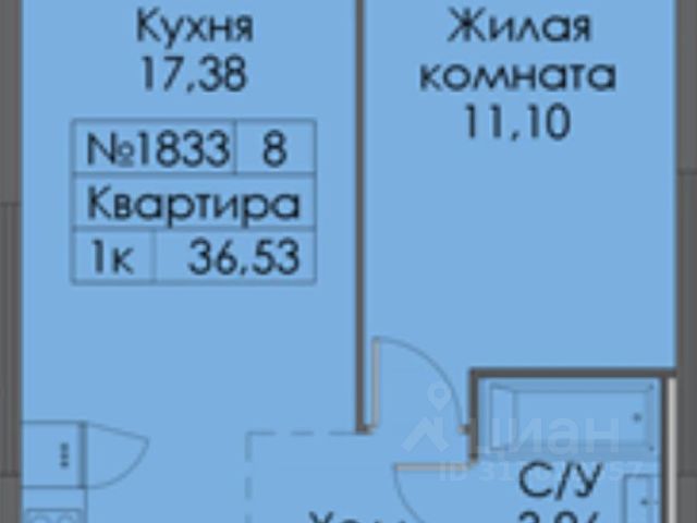 2-комн., 36,5 м², 24/33 этаж