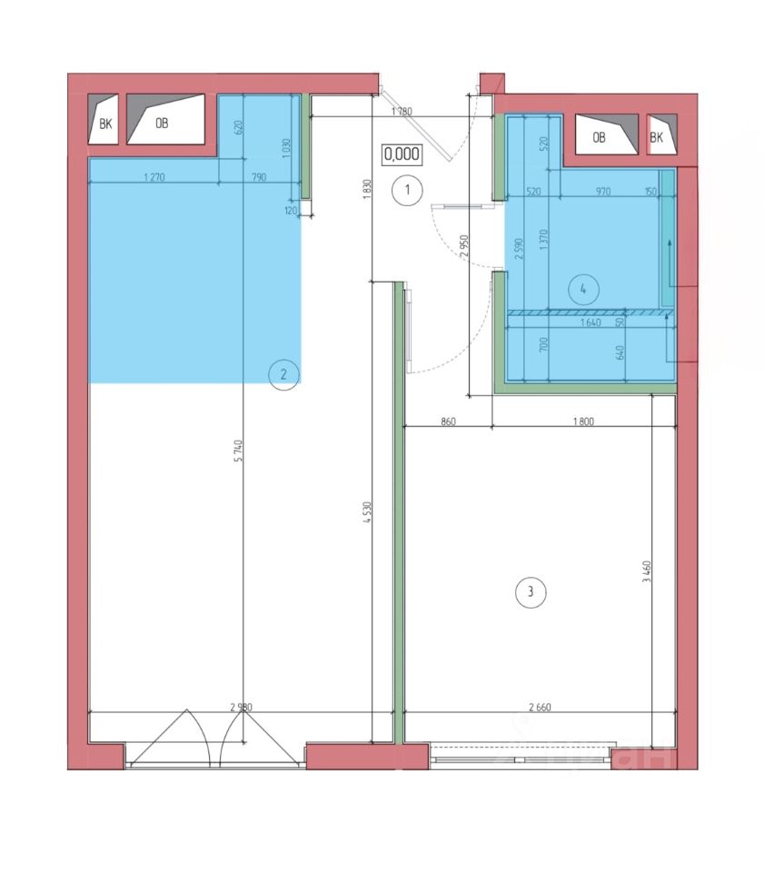 Евро2-комнатная квартира, 34 м² — фото 2