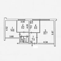 3-комн.кв., 64 м², этаж 4