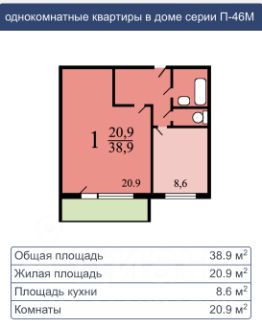 1-комн.кв., 40 м², этаж 2