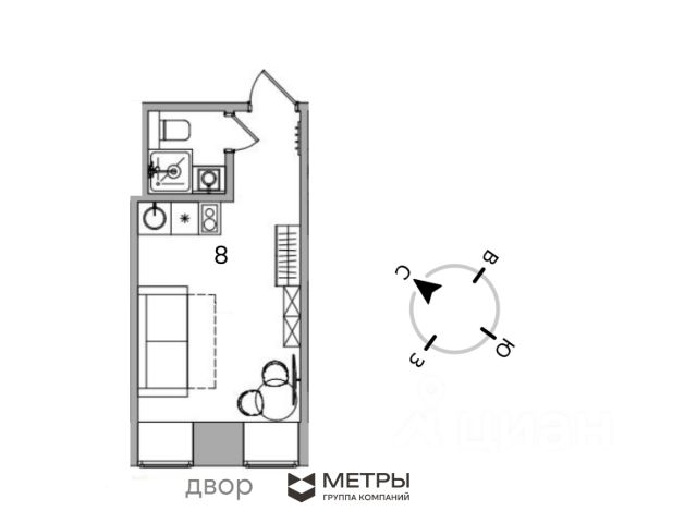 Студия, 18,6 м², 2/4 этаж