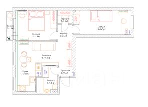 3-комн.кв., 60 м², этаж 8