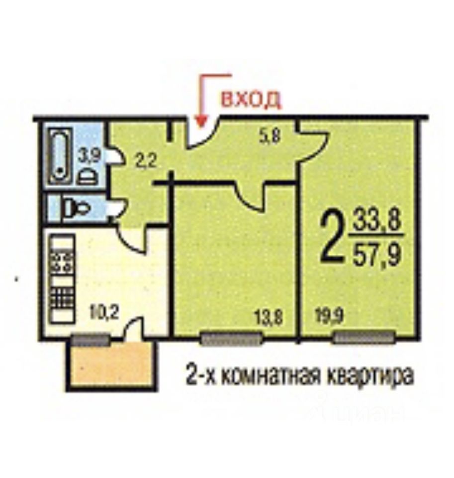 Продается2-комн.квартира,58,4м²