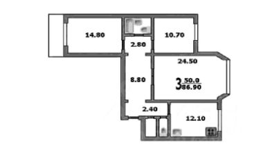 3-комн.кв., 87 м², этаж 4
