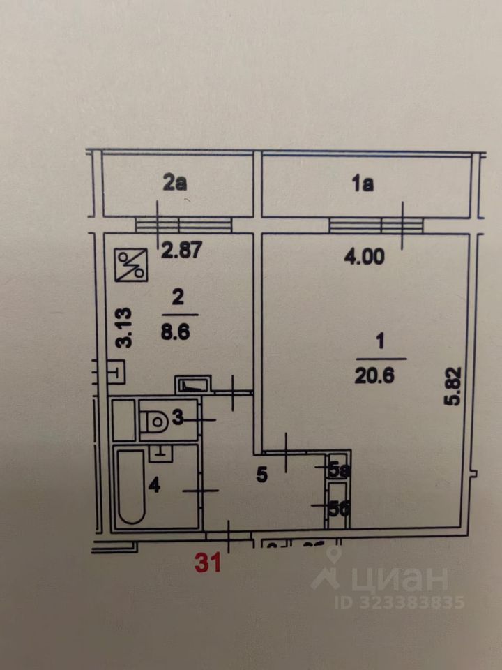 1-комнатная квартира, 38,9 м² — фото 6