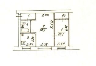 2-комн.кв., 43 м², этаж 1