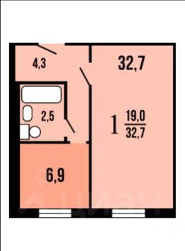 1-комн.кв., 33 м², этаж 2