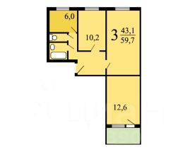 3-комн.кв., 60 м², этаж 5