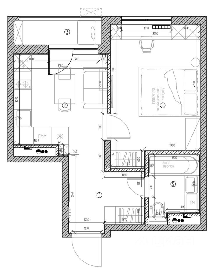 1-комнатная квартира, 36 м² — фото 8