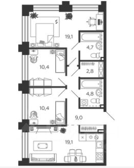 3-комн.кв., 80 м², этаж 12