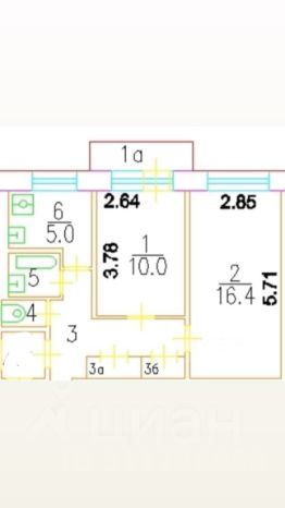 2-комн.кв., 43 м², этаж 3