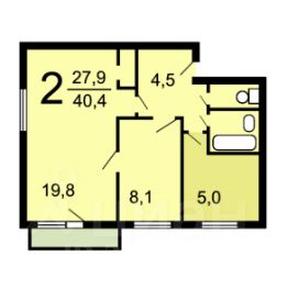 2-комн.кв., 41 м², этаж 3