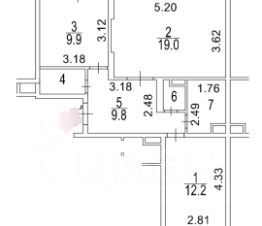 2-комн.кв., 58 м², этаж 7