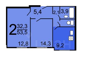 2-комн.кв., 54 м², этаж 10