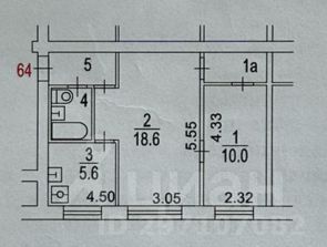 2-комн.кв., 43 м², этаж 1